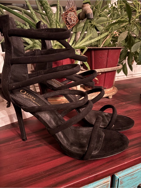 Olivia Ferguson Shoes - Olivia Ferguson Strappy Black Suede Stiletto Heels size 11